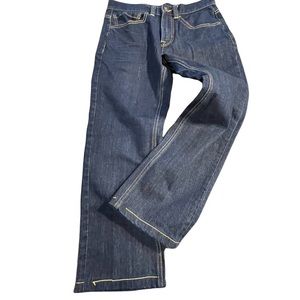 🌹🌸 PrAna straight fit‎ dark indigo denim with gold stitching mens jeans si…